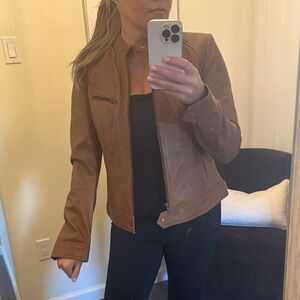 Stylish Tan Leather Jacket for Women